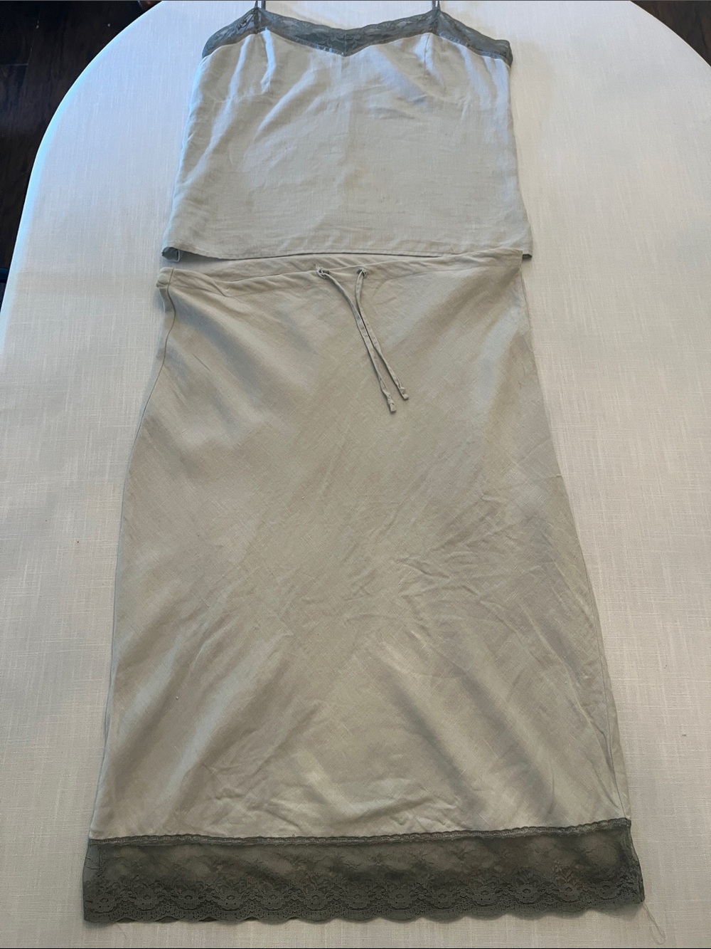 The Limited Cream Midi Slip Skirt with Lace Hem